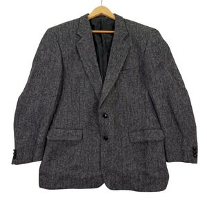 Brook Taverner Harris Tweed Mens 44R Blazer Grey Herringbone Sport Coat Jacket